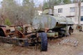 An old broken tank truck in the Chernobyl radiation contamination zone