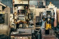 Old broken unused machine rusty steel in factory machinery workshop