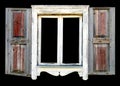 Old broken window in village home isolated Royalty Free Stock Photo