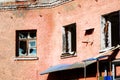 Old broken windows in the house close-up. Royalty Free Stock Photo