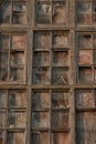 Old broken wooden window panes with glass