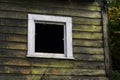 Old Broken Wooden Window with White Frame