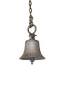 Old bronze bell in India temple isolated on white background, Temple brass bell hanging in gold color Royalty Free Stock Photo