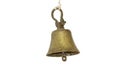 Old bronze bell in India temple isolated on white background, Temple brass bell hanging in gold color Royalty Free Stock Photo