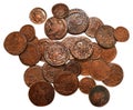 Old bronze coins of XIX century isolated