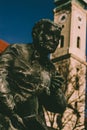 Old bronze fountain at Viktualienmark in a shape of old farmer