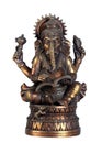 Old bronze statuette of hindu God Ganesha with book isolated on white background