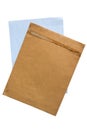 Old brown envelope and paper isolate on white background Royalty Free Stock Photo