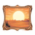 Vintage Sunset Cartoon In Desertwave Style: Decorative Relief Picture Frame