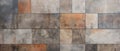 Old, brown-gray, rusty and vintage worn shabby patchwork square motif tiles in stone, Ai Generated