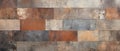 Old, brown-gray, rusty and vintage worn shabby patchwork square motif tiles in stone, Ai Generated