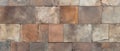 Old, brown-gray, rusty and vintage worn shabby patchwork square motif tiles in stone, Ai Generated