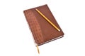 Old brown leather diary on a white background Royalty Free Stock Photo