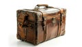 Old brown leather suitcase isolated on a white background with path. Royalty Free Stock Photo