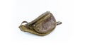 Old brown leather waist bag isolated on white ,handmade leather waist bag Royalty Free Stock Photo