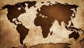 old brown paper with world map suitable as background Royalty Free Stock Photo