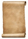 Old brown parchment king`s order scroll isolated on white