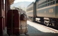 old, brown Suitcase at the train station (Genarative AI) Royalty Free Stock Photo