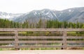 Old brown wood fence with mountain and lake as background. Smreczynski Pond, Tatra National Park