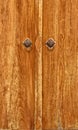 Old Brown Wooden Door with two Vintage Lion Head handle Royalty Free Stock Photo