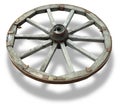 Old brown wooden wagon wheel from a cart isolated over white Royalty Free Stock Photo