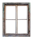 Old brown wooden window with four pane on white background Royalty Free Stock Photo