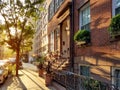 Old brownstone buildings along a quiet neighborhood street in Greenwich Village, New York City Royalty Free Stock Photo