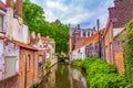 Old Bruges city canal view at cloudy summer day Belgium Royalty Free Stock Photo