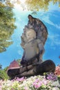 Old Buddha behind sky background.