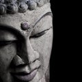 Old Buddha head statue detail on black Royalty Free Stock Photo