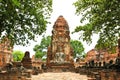 Old Buddha Statue and Old Temple Architecture at Wat Mahathat Royalty Free Stock Photo