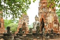 Old Buddha Statue and Old Temple Architecture at Wat Mahathat Royalty Free Stock Photo