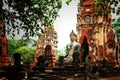 Old Buddha Statue and Old Temple Architecture at Wat Mahathat Royalty Free Stock Photo