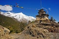 Old Buddhist Chorten Stupa Against the Backdrop of the Annapurna IV peak, Annapurna Circuit, Himalayas, Nepal