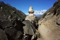 Old buddhist stupa and mani wall on the Everest trek in Himalayas mountains, Nepal Royalty Free Stock Photo