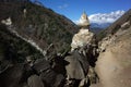 Old buddhist stupa and mani wall on the Everest trek in Himalayas mountains, Nepal Royalty Free Stock Photo