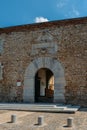 Old building archway entrance to the University of Girona, Catalonia, Spain