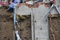 Old building being demolished to make room for new architecture. Construction Demolition Site. Royalty Free Stock Photo