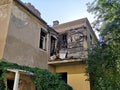 Old building with a burned out balcony after a fire Royalty Free Stock Photo