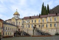 The old building and courtyard of the Christian New Athos Simon-Kananite Monastery in Abkhazia Royalty Free Stock Photo