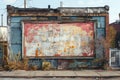 An old building covered in colorful graffiti on the side of a street, mockup Royalty Free Stock Photo