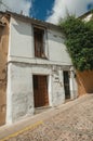 Old building facade with doors in front of cobblestone alley