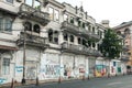 Old building facade / ruin facade with graffiti in old town, Casco Viejo, Panama City Royalty Free Stock Photo