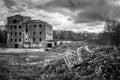 Old building and a factory in black and white Royalty Free Stock Photo