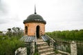 Old building with garden and green alley at the Dubno Castle in Ukraine, Rivne region