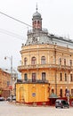 Old building like a ship. Architecture in the old town Chernivtsi