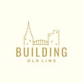 Old building line with bridge hipster logo design vector graphic symbol icon illustration creative idea