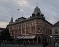 Old building in the main square of Kosice with people in the streets