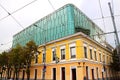 Old building with modern top part on the corner of Viru Square and Mere boulevard, Tallinn, Estonia