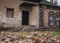 Old building in park at the fall time, rustic and falling apart from elapsed time Royalty Free Stock Photo